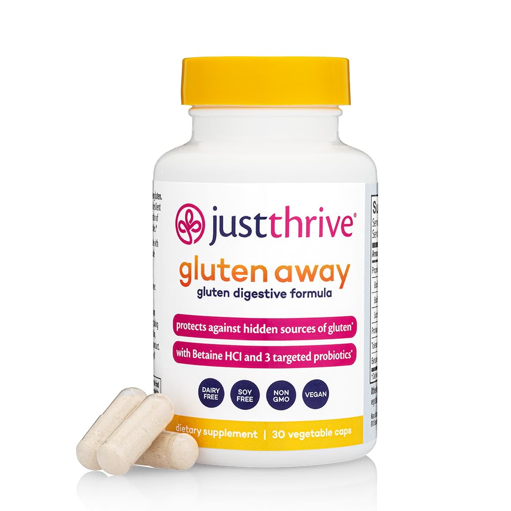 Bare Thrive Gluten Away - 30 Servere fordøjelsesenzymer + Probiotisk støtte til Gluten Defense - Vegan, Gut Health Supplement