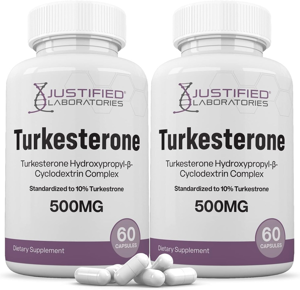Justeret laboratorie (2 Pack Turkesteron 500 mg 10% Standardiseret naturligt øge Stamina Endurance Styrke 120 Kapsler