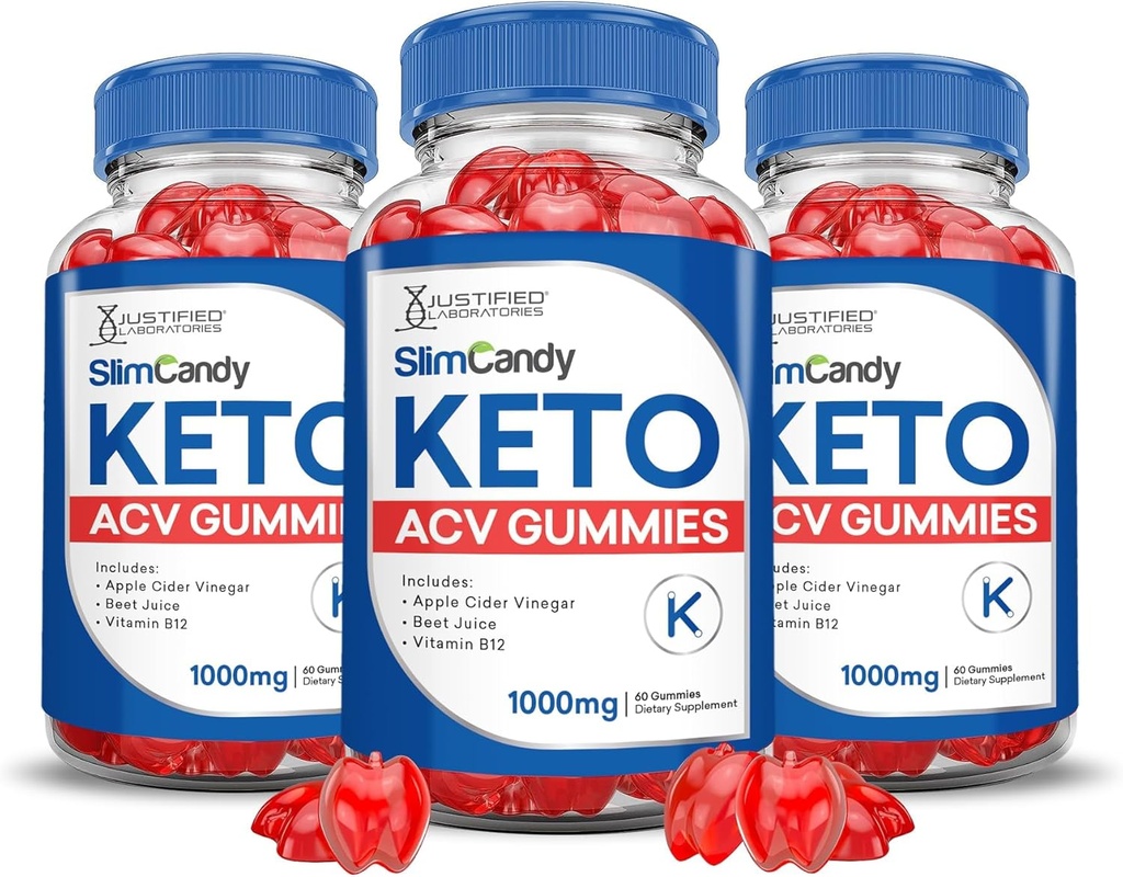 (3 Pack) Slim Candy Keto ACV Gummies Advanced Formel 1000MG SlimCandy Keto Gummies Apple Cider Vinagar Formuleret med Pomegranat Beet Juice Powder B12 Vegan Non GMO 180 Gummys