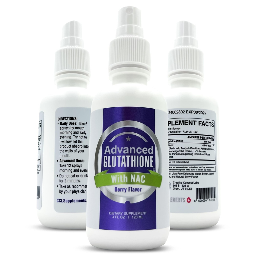 Flydende Liposomal Glutathione Spray - Maksimal Absorption Glutathion supplement med NAC, Ashwagandha, Glutamin, Ascorbic Acid - Sublingual Easy Use - Immun & Detox Support - 4oz