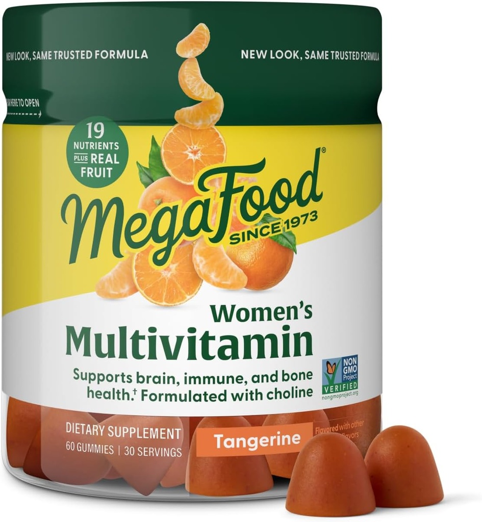 MegaFood Women 's Multi - Multivitamin til kvinder - Gummy Vitamin - C-vitamin, D-vitamin, Zink, B12-vitamin og cholin - immunforsvar & benes sundhed - Vegetar - Tangerine - 60 gummies (30 Servere)