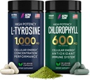 (Bundle) Chlorophyll & L Tyrosine kapsler - Natural Energy, Immunity and Focus Supplement - 600 mg Chlorophyll for freshness + 1000 mg L- Tyrosine for Focus & Mental Clarity - Made in USA