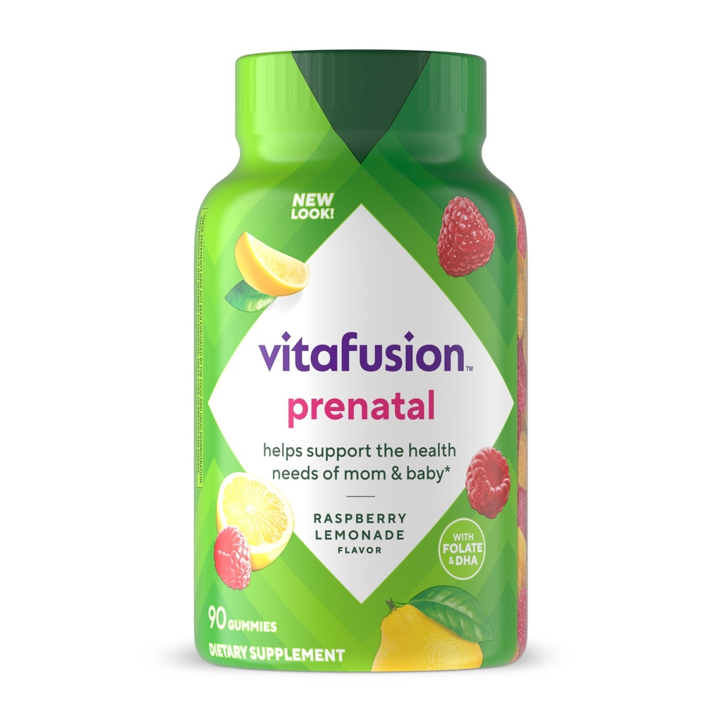 Vitafusion PreNatal Gummy Vitamin, Raspberry Lemonade Flavor, Prenatal Vitamin supplement til kvinder med Folate og DHA, 45 Day Supply, 90 Greve