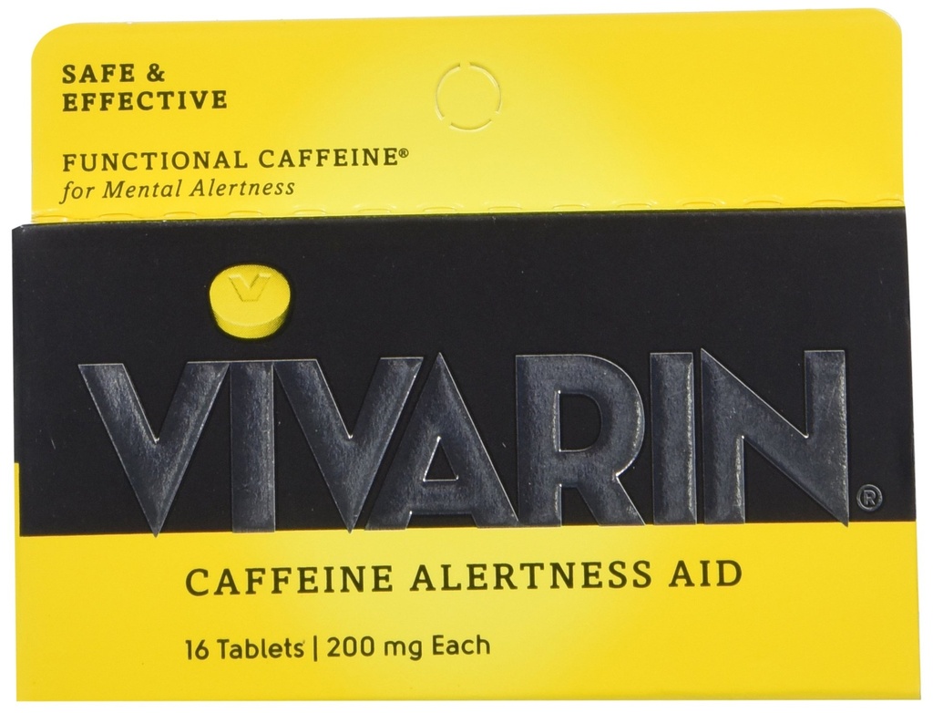 Vivarin, koffein piller, 200mg koffein i hver tablet, sikkert og effektivt hjælper dig med at holde dig vågen, Alerness Aid, Energy Supplement, 16 tabletter - 3 Pack
