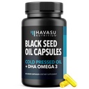 Black Seed Oil med DHA supplement til hjerne sundhed og kognition - Cold Pressed Black Cumin Seed Oil og DHA Omega 3-60 flydende kapsler, Unflavored, Vegan, Non- GMO, og Gluten- Free - 1 Måned Supply