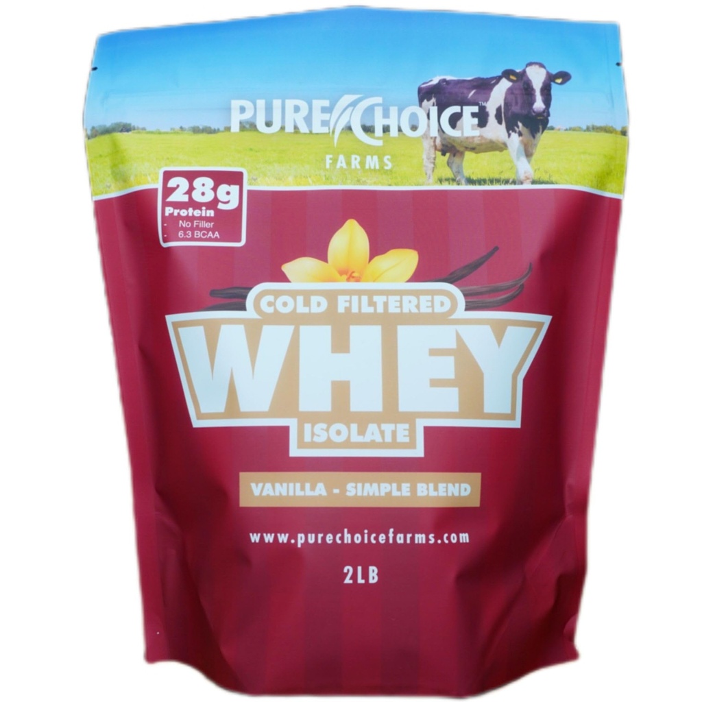 Pure Choice Vanilla Whey Protein Isolate Powder, 28g Protein, Ikke denatureret Whey, 3 Ingredienser, Ingen Fylder eller kunstige sødestoffer. (Vanilla, 2 LB)