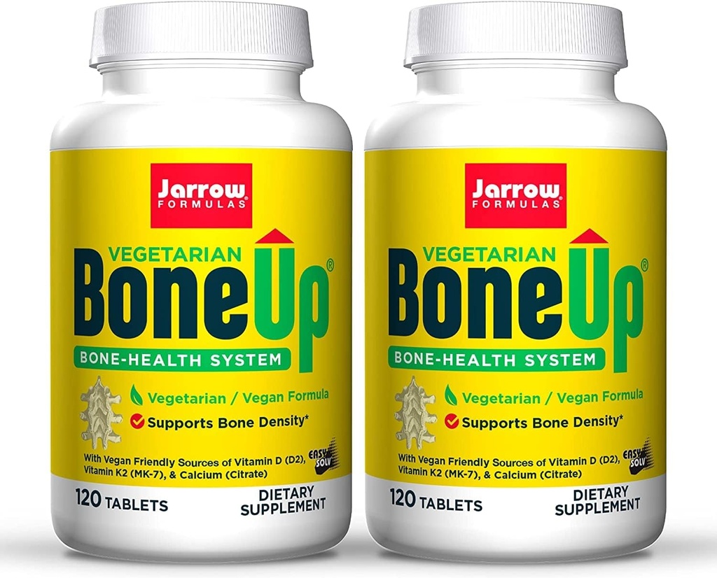 Jarrow Formulas BoneUp Vegetarian - 120 tabletter, Pakke af 2 - Vegetarisk / Vegansk tillæg for ben sundhed - Vegan- Friendly Sources of Vitamin D3, Vitamin K2 (som MK- 7) & Calcium - 120 Total Servering