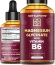Flydende Magnesium Glycinat Drops med vitamin B6 - Magnesium Supplement 500mg & vitamin B6 100mg