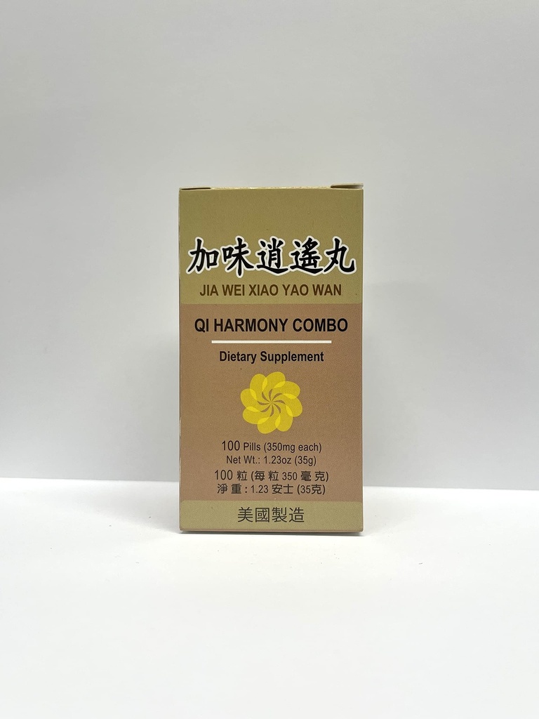 Qi Harmony Combo - Jia Wei Xiao Yao Wan Herbal supplement hjælper til Irritability, Træthed, Unormal sweating 350mg 100 pills Made in USA
