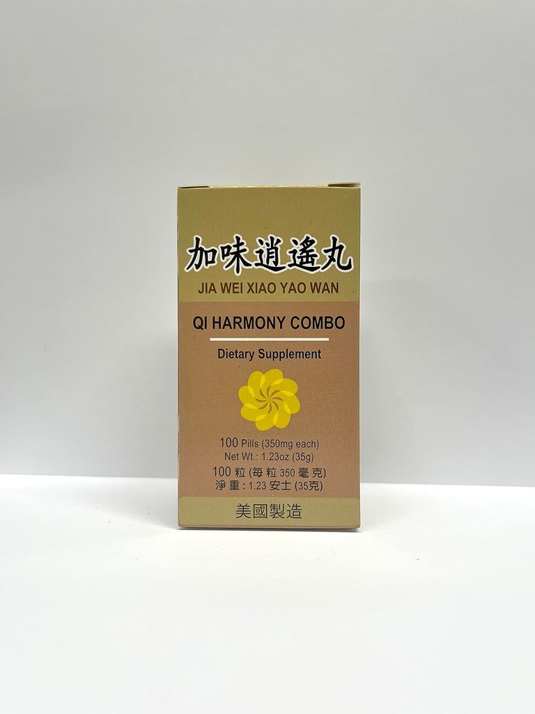 Qi Harmony Combo - Jia Wei Xiao Yao Wan Herbal supplement hjælper til Irritability, Træthed, Unormal sweating 350mg 100 pills Made in USA