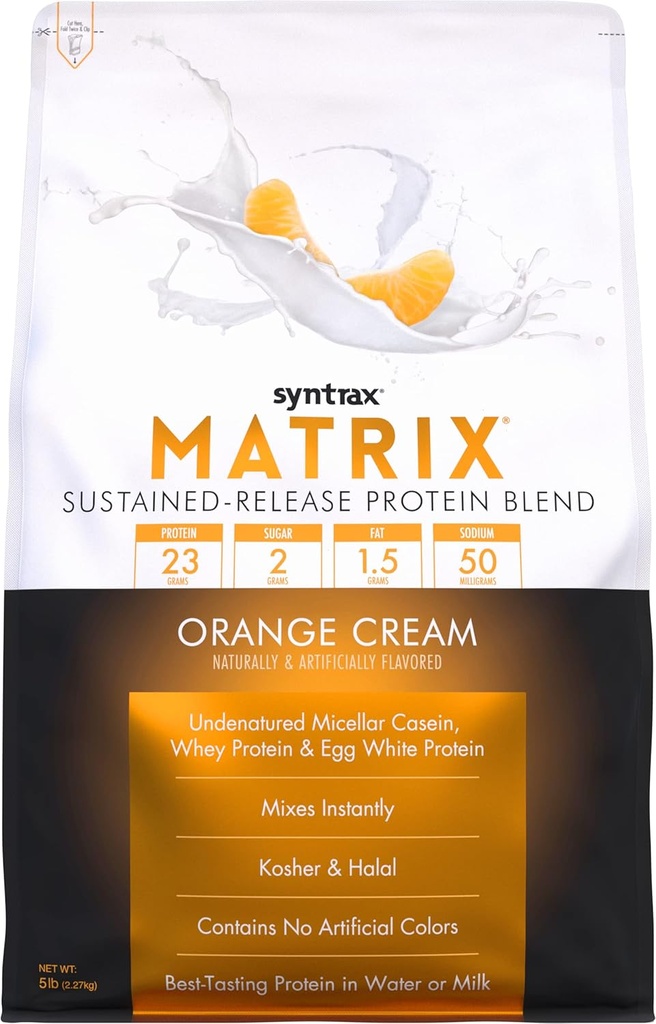 Syntrax Nutrition Matrix - Vedvarende frigivelse Protein Blend, Orange Cream, 5 LB.