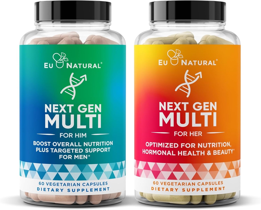 Eu Natural Next Gen Multivitamin Bundle til ham & Her- optimeret daglig støtte til energi, hjerte, ben, hår & hud sundhed og mere
