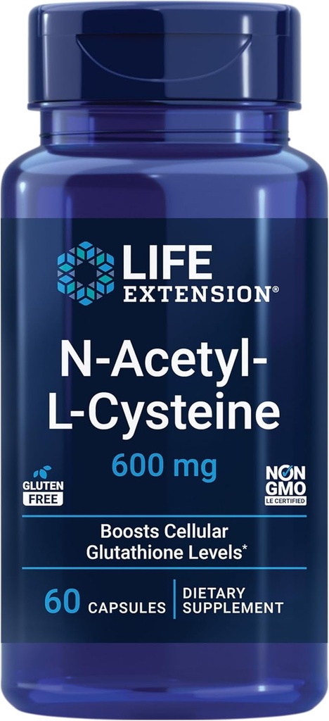 Life Extension N- Acetyl- L- Cystein (NAC), immunrespons, respiratorisk sundhed, leversundhed, NAC 600 mg, antioxidant Defense, Gratis radikaler, Let at Absorb, 60 kapsler