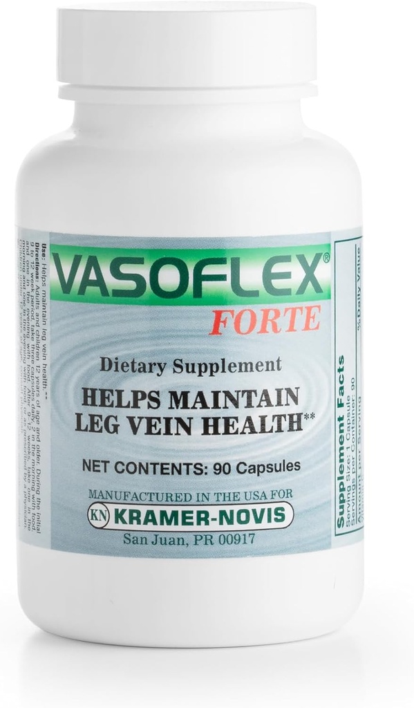 Vasoflex- Forte ® Leg Vein Health Kosttilskud. Blanding af C-vitamin, Butcher 's Broom Root Extract og Hesperidin. Vitamin C og Herb Root Extract Supplement Hjælper med at vedligeholde ben Vein Sundhed. 90 Kapsler