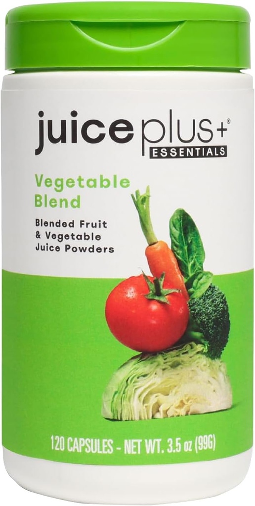 Juice Plus + Vegetabilsk Blend: med Broccoli, Persille, Tomat & Mere - Plant- baseret, Vegan, Gluten- fri, Non- GMO, Kosher - for hjerte, immunforsvar, kognitiv & hudsundhed - 1 flaske (60 Servere)