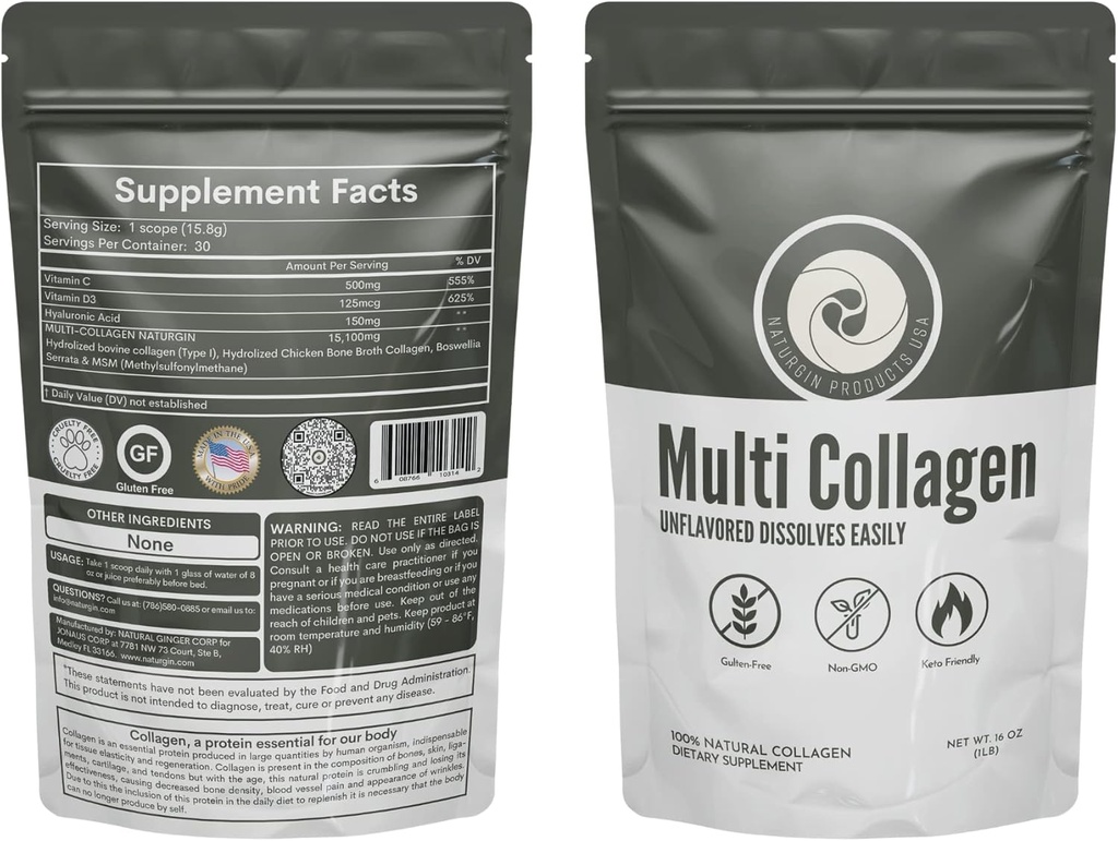 Hydroliseret Collagen Powder Type I og II. Vanilla Smagsfarvet 482g med hyaluronsyre, MSM, D3- vitamin & Boswellia Serrata til kvinder og mænd