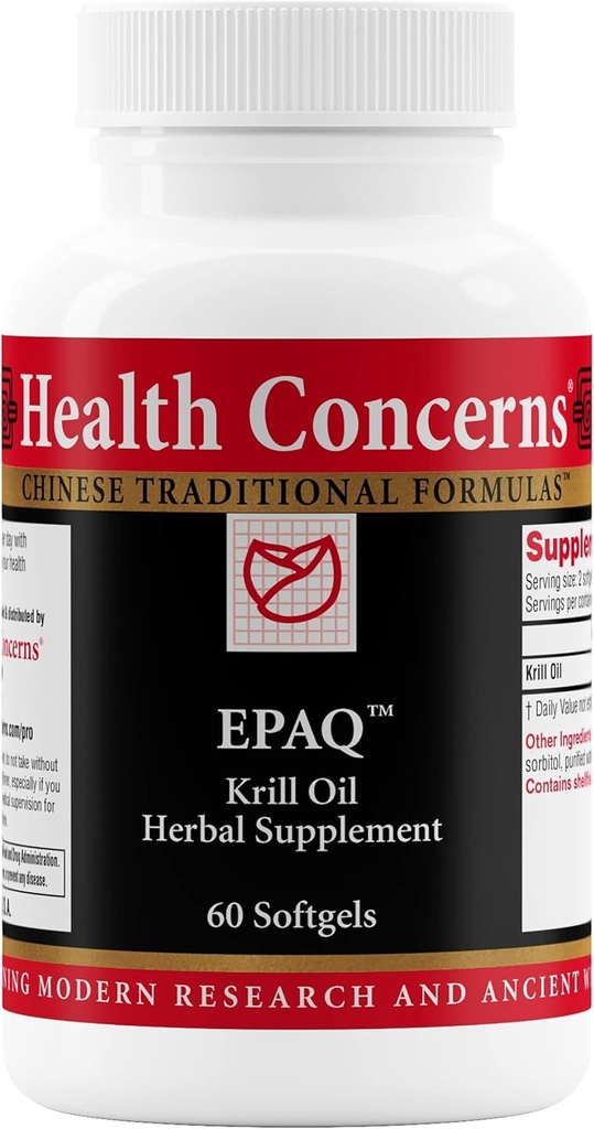 Sundhed Bekymringer EPAQ - Brain Health Support Supplement - 1.000 mg Krill Oil Per Serving - Kognitiv funktion & Heart Health - Kinesisk Herbal Supplement - Antioxidanter & Phospholipider - 60 Softgels
