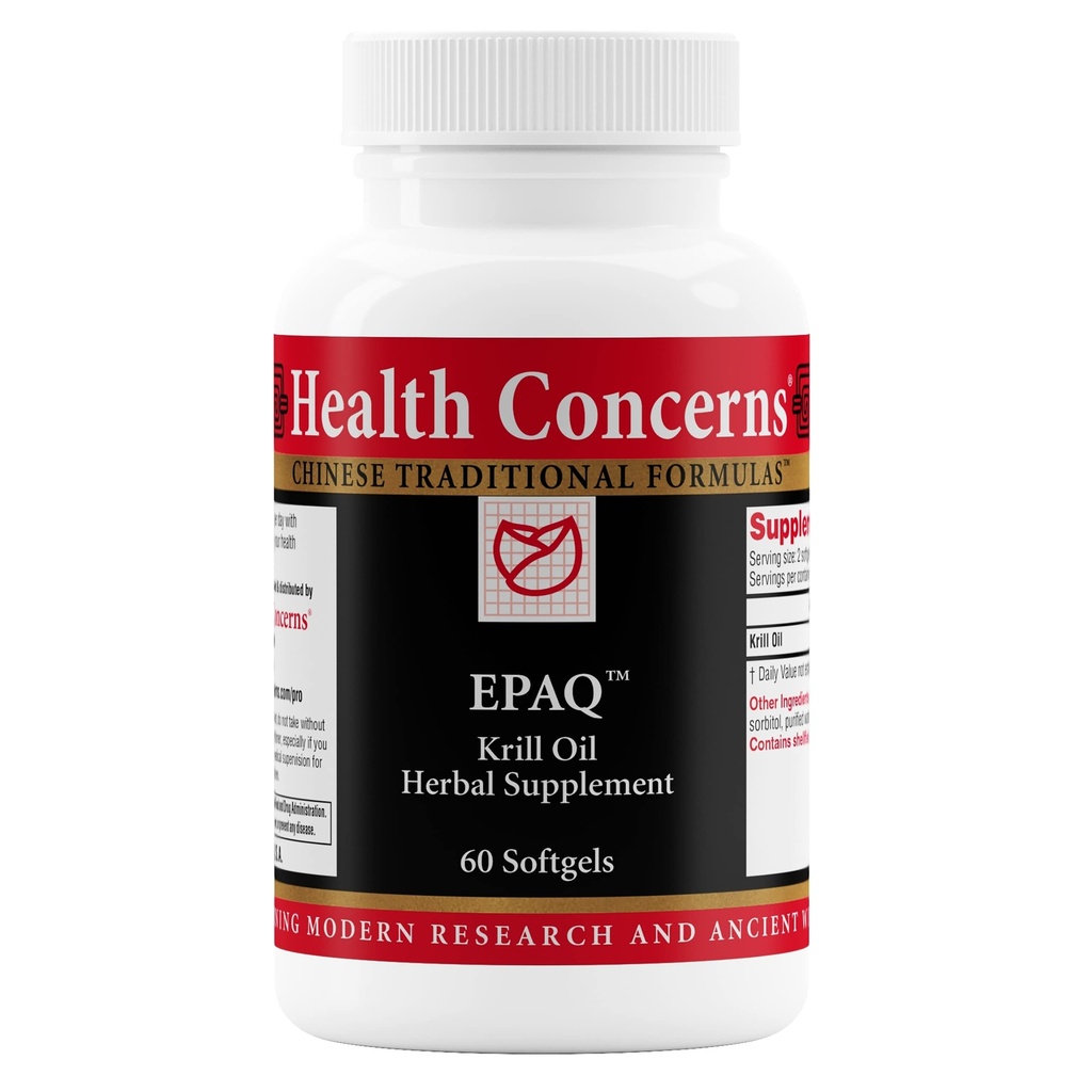 Sundhed Bekymringer EPAQ - Brain Health Support Supplement - 1.000 mg Krill Oil Per Serving - Kognitiv funktion & Heart Health - Kinesisk Herbal Supplement - Antioxidanter & Phospholipider - 60 Softgels