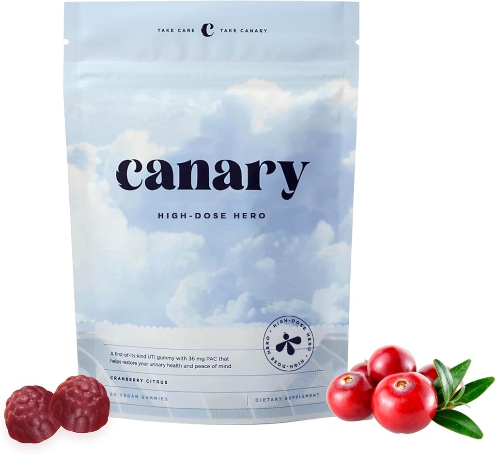 Canary High- Dose Hero - Urinary Tract Health Gummies Kosttilskud, Hjælper Rengøring & Beskyt, Lækker Natural Cranberry Flavor, 60 Gummies