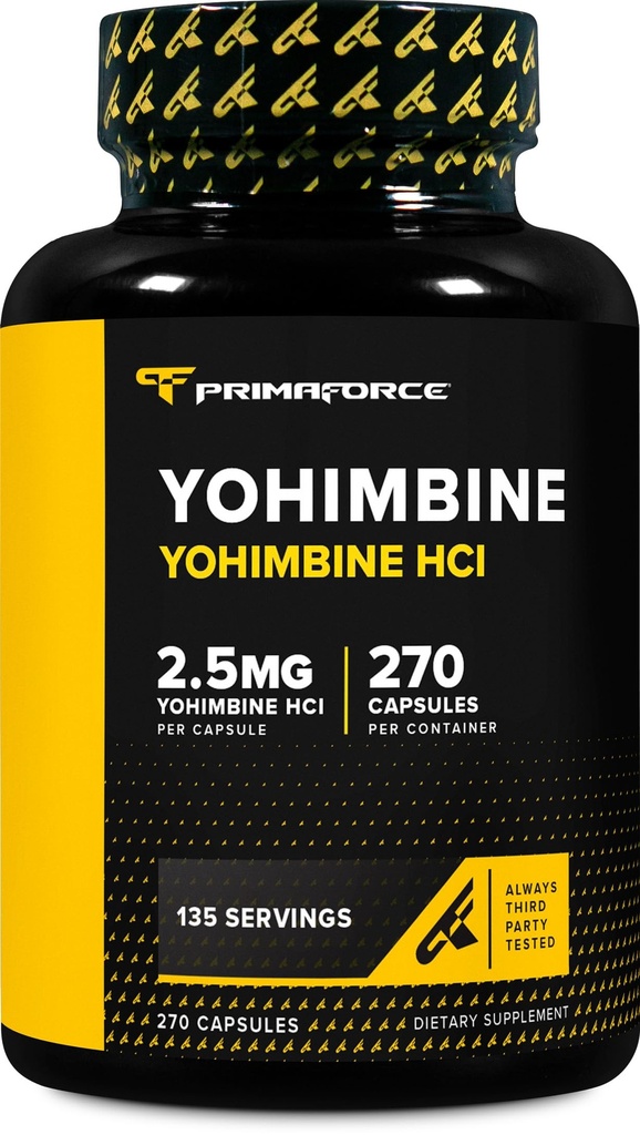 PrimaForce Yohimbine HCl 2,5 mg, 270 kapsler - Premium supplement, øger ydeevne, Zero Fillers, Non-GMO og Gluten Free