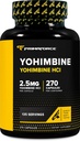PrimaForce Yohimbine HCl 2,5 mg, 270 kapsler - Premium supplement, øger ydeevne, Zero Fillers, Non-GMO og Gluten Free