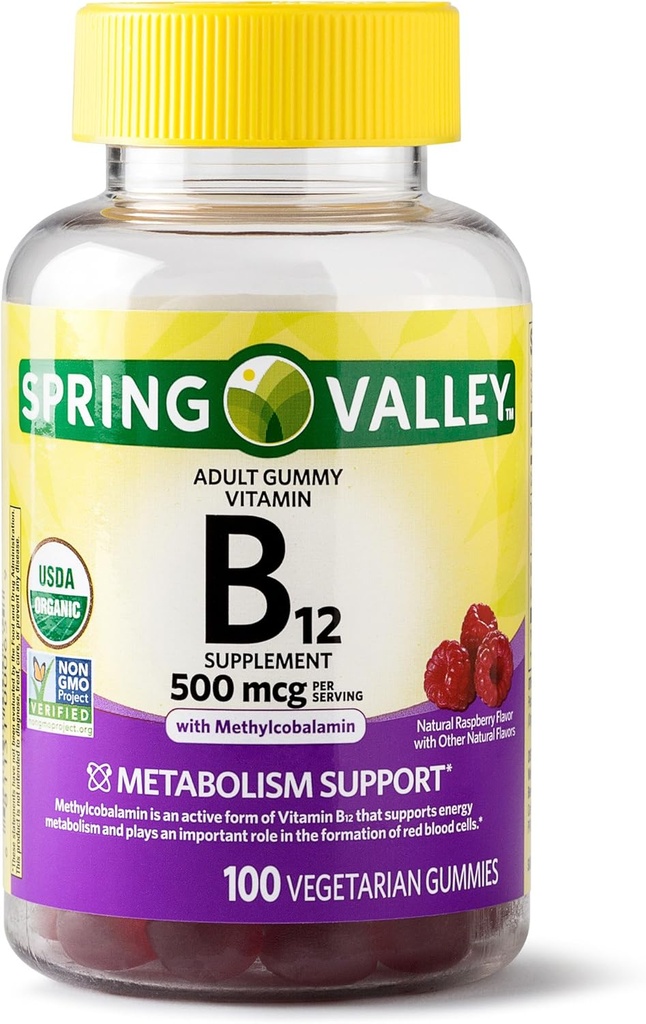 Forår Valley Voksen Gummy Vitamin B12, Metabolisme Support, Natural Fruit Flavor, 100 Gummies