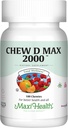 Maxi Health Chewable Vitamin D3 2000 IE tillæg - Lækker naturlig Bubble Gum Flavor - Understøtter Calcium Absorption, Immunet og Knoglesundhed hos voksne kvinder, Mænd, Børn og Tandlæger - 100 Chews
