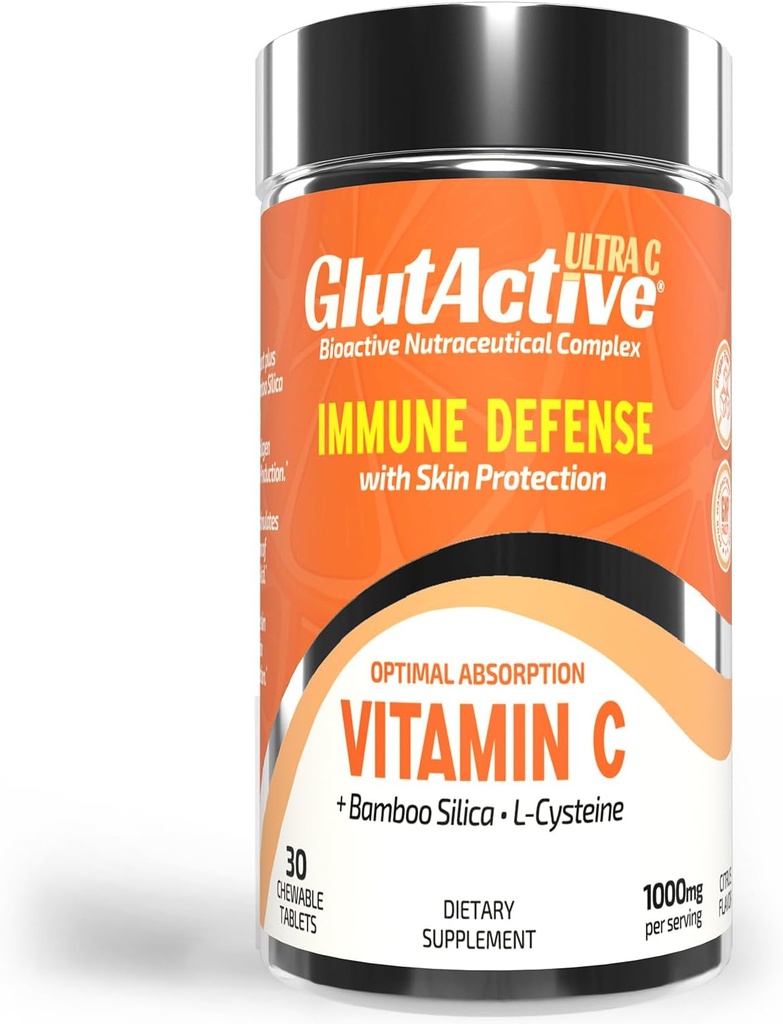 Ultra VIT- C 1.000mg tyggetabletter - immunsupport & kollagen builder - Høj Absorption Ascorbic Acid med Cysteine & Bamboo Silica - Kraftig antioxidant - 30 tabletter