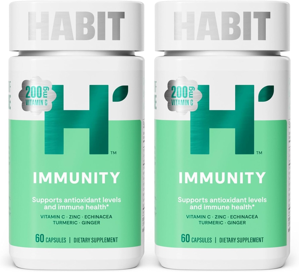 Habit Immunity Supplement 2 Pack (120 kapsler) - Nyt udseende, Echinacea, Elderberry, Gurkemeje, Zink Blend til støtte immunforsvar og antioxidant niveauer, Vegan, Non- GMO