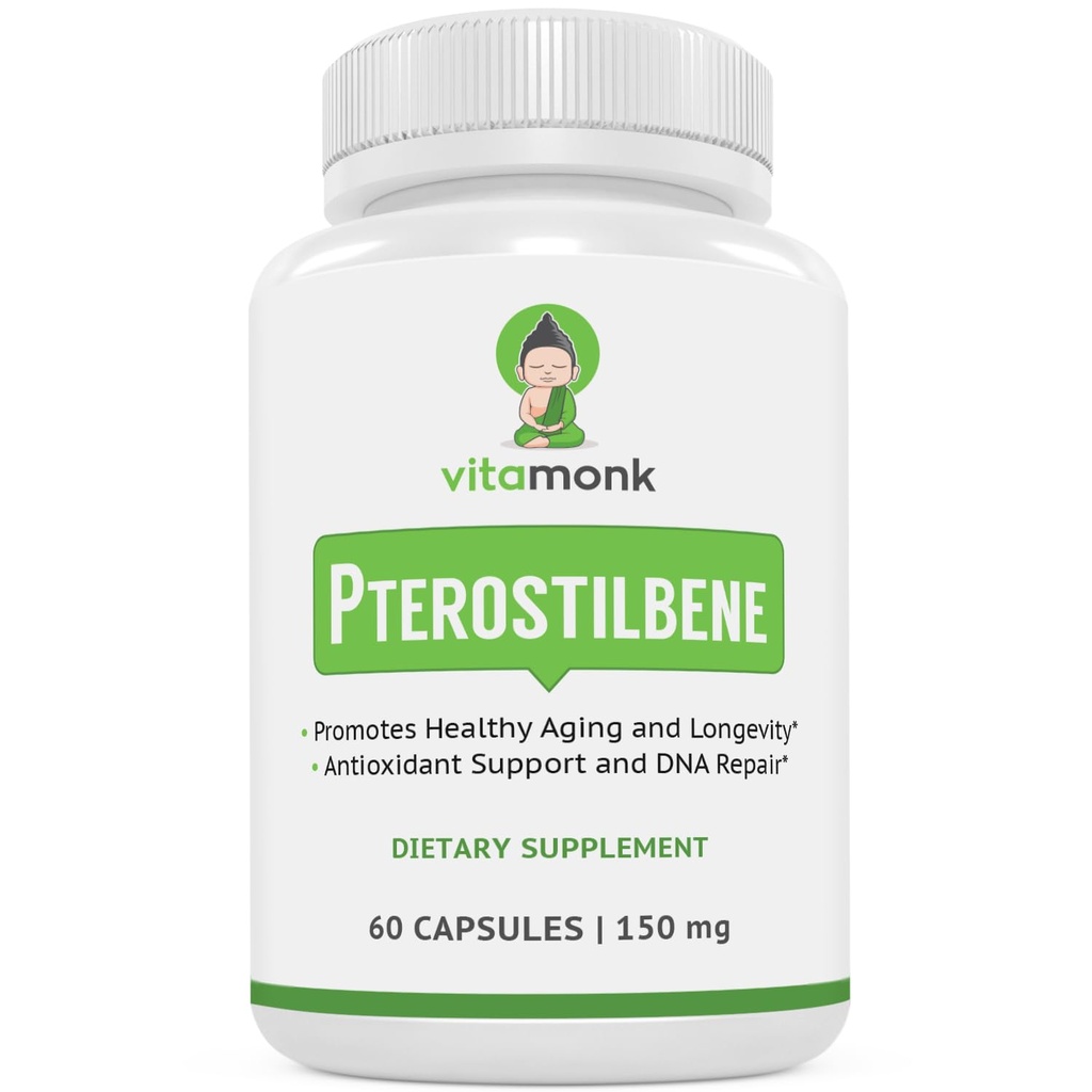 VitaMonk Pterostilbene 150mg kapsler Ingen kunstige fyldstoffer - Soja Free Trans- Pterostilbene tillæg, som fremmer sund aldring og lang levetid - 60 Veggie- Caps - Forbedret Resveratrol