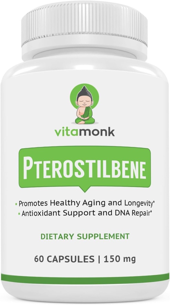 VitaMonk Pterostilbene 150mg kapsler Ingen kunstige fyldstoffer - Soja Free Trans- Pterostilbene tillæg, som fremmer sund aldring og lang levetid - 60 Veggie- Caps - Forbedret Resveratrol