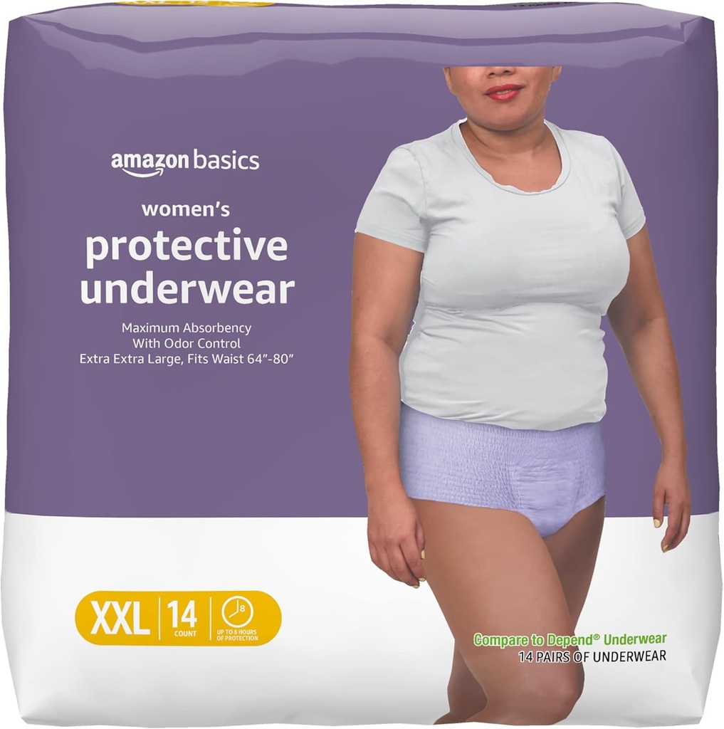   Basics Incontinence Underwear for Women, Protective, Disposable, Postpartum, Maximum Absorbency, XX-Large, Lavender, 14 Count