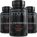 (3 Pack) Smarter Elderberry Kapsler + C-vitamin + Ginger & Zink, Urtetilskud, kraftfuld Black Elder Berry Extract Antioxidant Vitamin, 180 Vegan piller