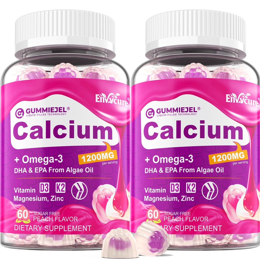 Sugar- Free Calcium Citrate Gummies 1000mg w / vitamin D3 K2, Magnesium, zink, bor, mangan, kobber til ben, muskel & immunforsvar, Ultimate Absorption Calcium supplement til kvinder & mænd - Vegan, 120 Cts
