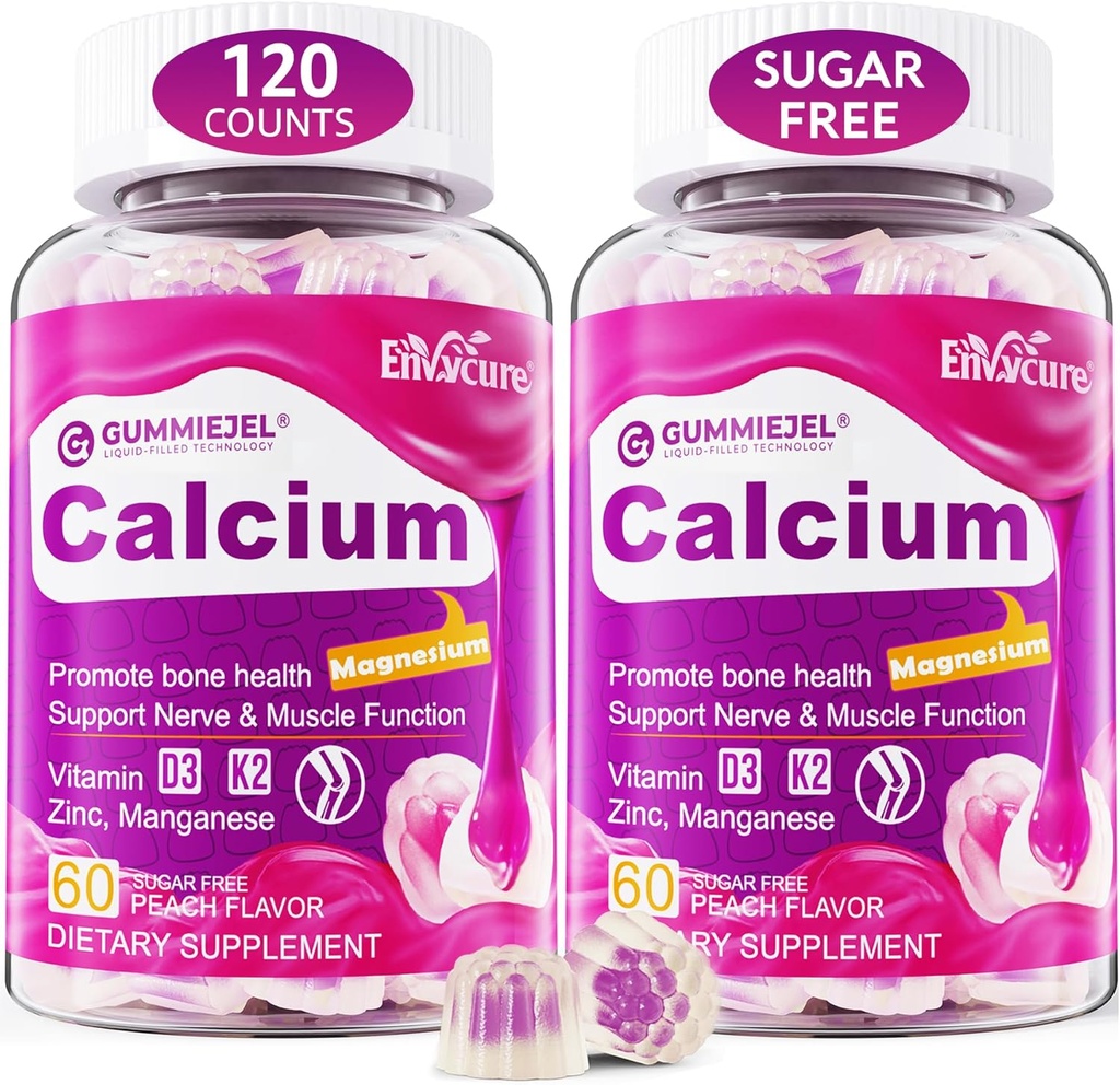 Sugar- Free Calcium Citrate Gummies 1000mg w / vitamin D3 K2, Magnesium, zink, bor, mangan, kobber til ben, muskel & immunforsvar, Ultimate Absorption Calcium supplement til kvinder & mænd - Vegan, 120 Cts