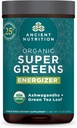 Ancient Nutrition Organic SuperGreens Energizer Powder med Probiotika og B12, Lavet af ægte frugter, grøntsager og urter, til fordøjelse, afgiftning og energistøtte, 25 Servering