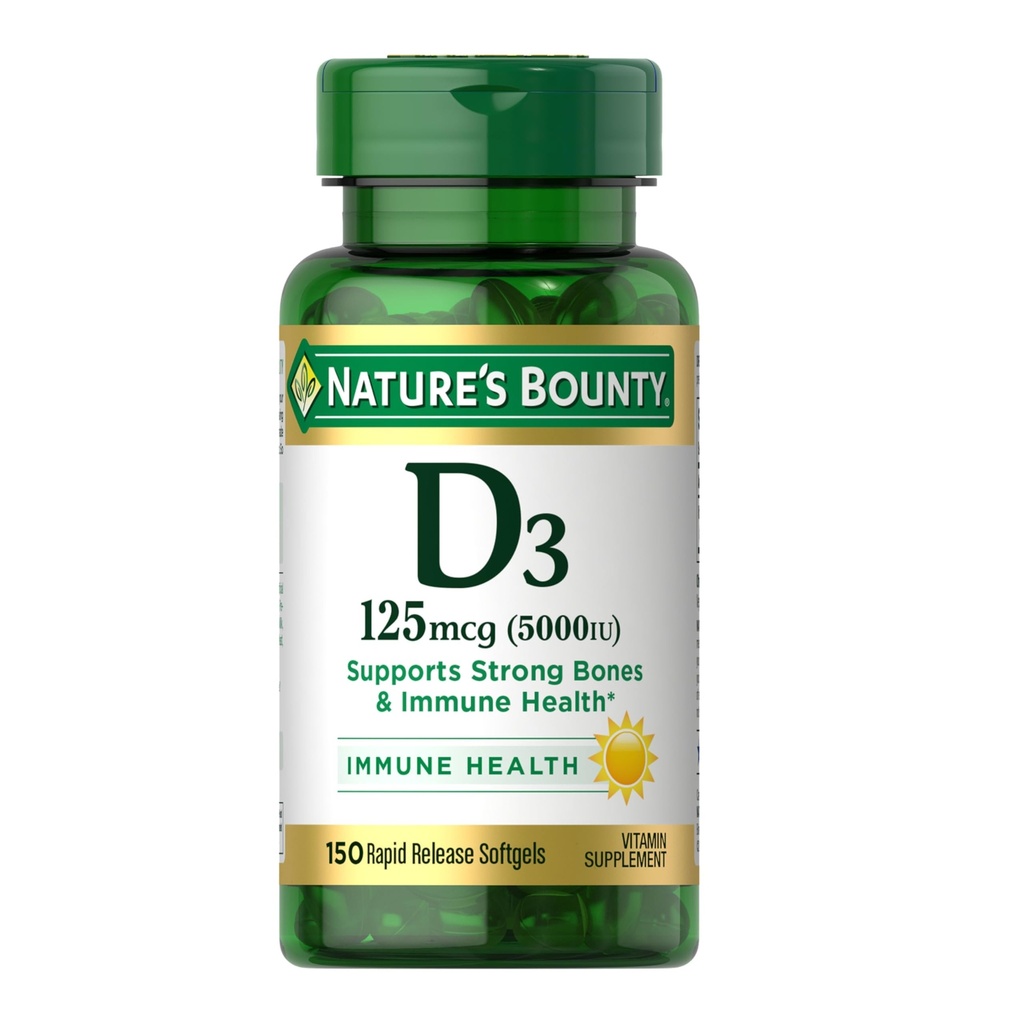 Nature 's Bounty Vitamin D3 5000 IE Softgels, Rapid Release, immunforsvar, D-vitamin kosttilskud, 150 Ct