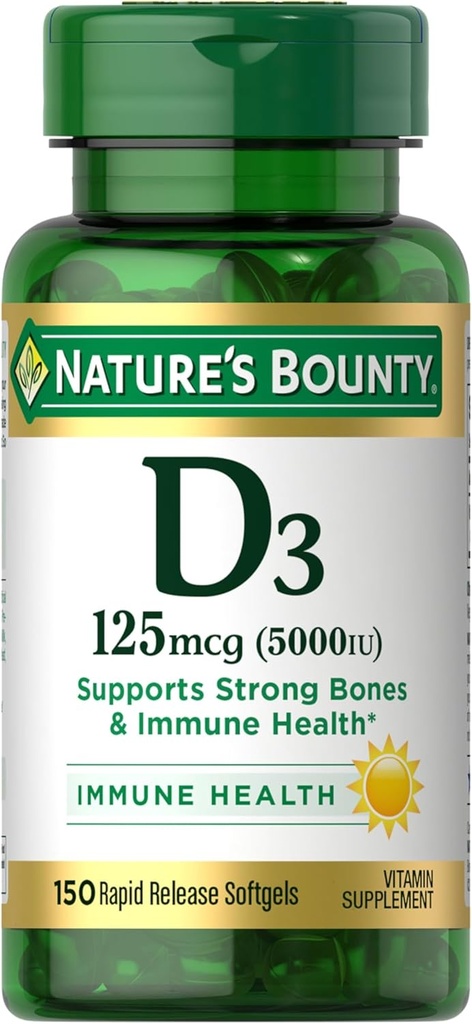 Nature 's Bounty Vitamin D3 5000 IE Softgels, Rapid Release, immunforsvar, D-vitamin kosttilskud, 150 Ct