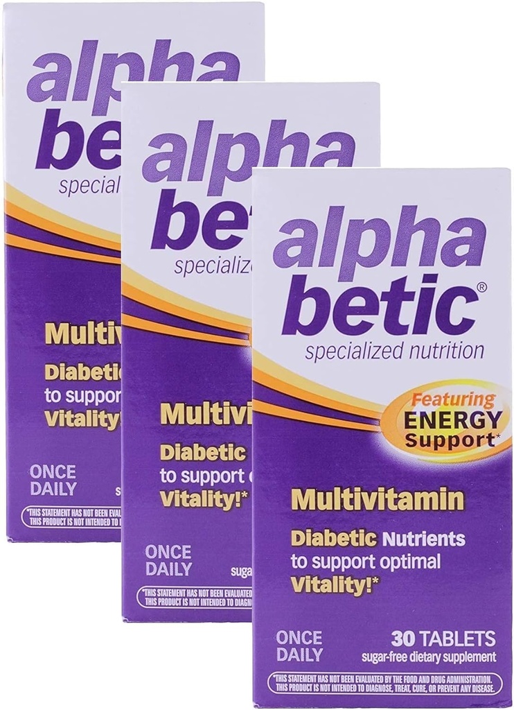 Alpha Betic En gang daglig Multivitamin til diabetikere, gluten fri, sukker fri, udvidet energi kosttilskud, 30 tabletter (3 Pack) 3