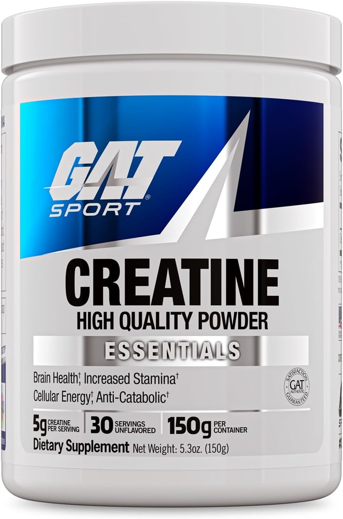 GAT SPORT Creatin monohydrat pulver, 150 Bedste, Styrke, Hjerne Sundhed, GLP1 Support Antioxidant, Endurance, for Mænd & Kvinder, 1 Måned Supply, Unflavored (30 Servere)