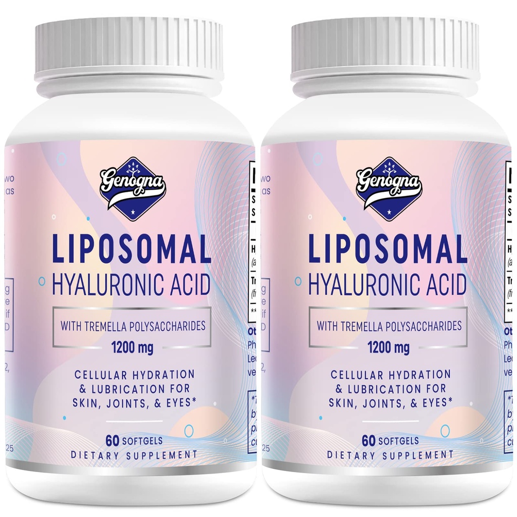 Liposomal Hyaluronsyre Kosttilskud 1000mg- High Bioavailable Dietary Hyaluronsyre Capsule- med 200 mg Tremella polysaccharider til dobbelt styrke Hudhydrering, Joint Smøremiddel, 2 Pack