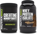 Nutrabio Creatin monohydrat, Unflavored, 500g og Whey Protein Isolate, hollandsk chokolade, supplement Bundle - Muskel energi, Lean muskelvækst, Inddrivelse, og styrke