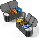 Ugentlig Pill Organizer Rejser, 2 / 3 / 4 gange om dagen, Double- Sidet Åbning Design, Portable Pill Box til opbevaring af fiskeolier / Medicin / Vitamin / Kosttilskud (2PC Black)