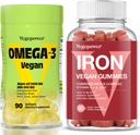 Vegansk jerngumies + Vegansk Algae Omega-3 DHA - Bedste Vitamin supplement til kvinder og mænd, ikke-GMO, Glutenfri