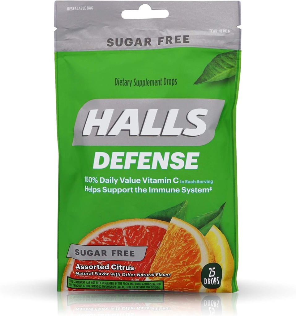 Hals Defense C-vitamin dropper sukker gratis assorteret Citrus - 25 ct, pakke med 4