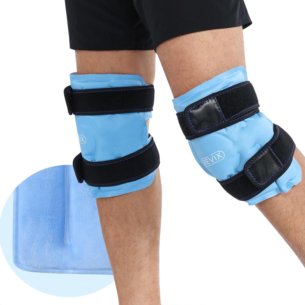 REVIX is wraps til Knee Discomfort, Gel Ice Packs Genbruges med kold kompression, Knee Cold Pack til at slappe af Sore Muskler og Joints, Plush Cover og Hands- Free Application, Et sæt af to