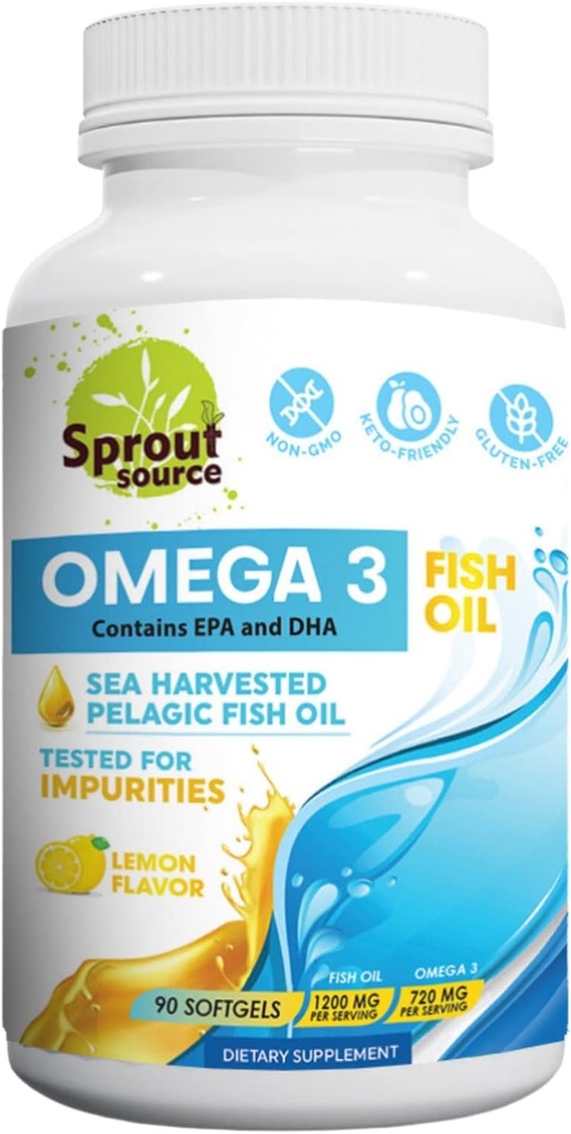 Sea- Hartered Pelagic Omega-3 Fish Oil for Heart Health, Eyes and Joint Support - 1200mg, 90- Day Supply - High Potency EPA DHA fedtsyrer - Lemon Flavor Anchovy Fish Oil - 90 Softgels