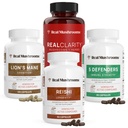 Real Mushrooms RealClarity (60ct), Lions Mane (120ct), Reishi (90ct) & 5 Defenders (90ct) Capsules - Mushroom Supplement for kognitiv sundhed, Longevity, Afslapning og immunforsvar - Vegan, ikke-GMO