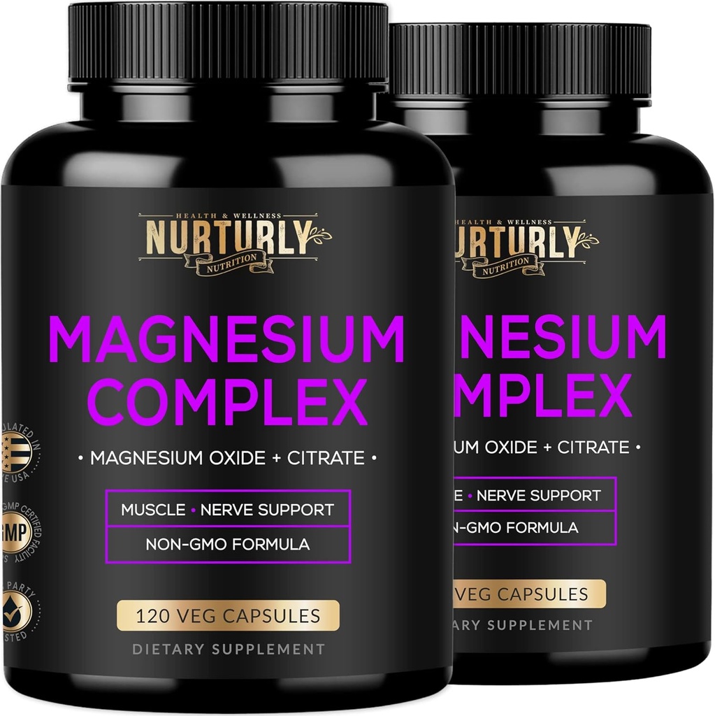 Magnesium Citrate & Oxide 500mg Complex Supplement - Høj Absorptionsmaksimal styrke - Hjælper støtte Knogletæthed og styrke, Muskler, Energi og søvn - 240 Veganske kapsler