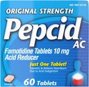 Pepcid AC Original Strength Heartburn Relief Tablets, Prevents & Relieves Heartburn På grund af syre fordøjelsesbesvær & sour Mave, 10 mg Famotidin at reducere & Control Acid, Fast- Actioning, 60 Ct